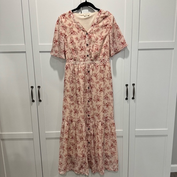 Roolee Cream and Red Floral Maxi Dress - Picture 1 of 4